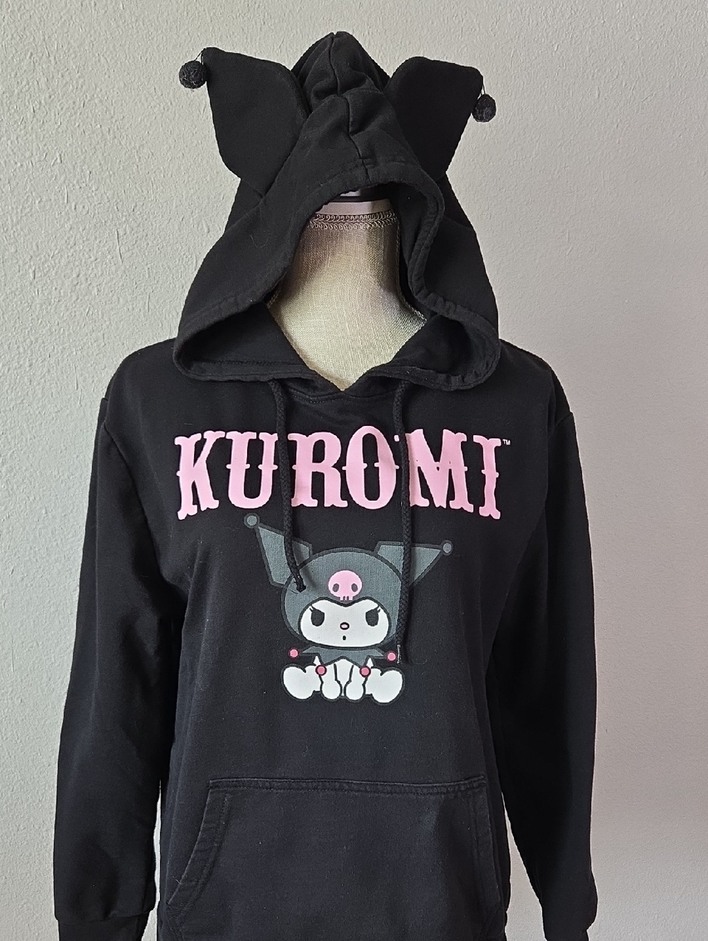 Sanrio Kuromi Black Hoodie with Pink Logo